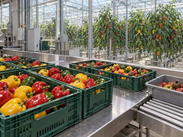 Fresh peppers being graded for buyers and commercial crop-margin decisions